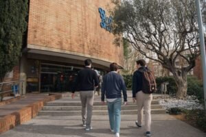 International students walking to a university in Europe