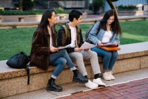 International students studying together on campus