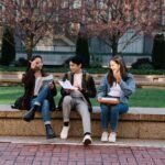 International students studying together on a university campus