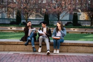 International students studying together on a university campus