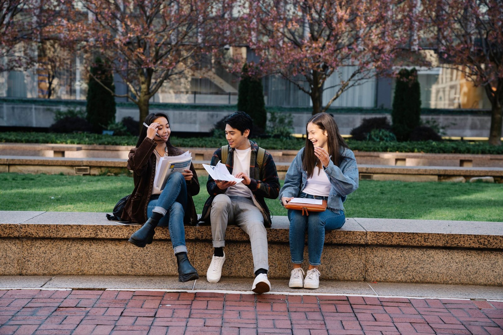 International students studying together on a university campus