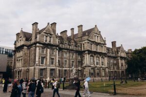 Students outside Trinity College Dublin in Ireland
